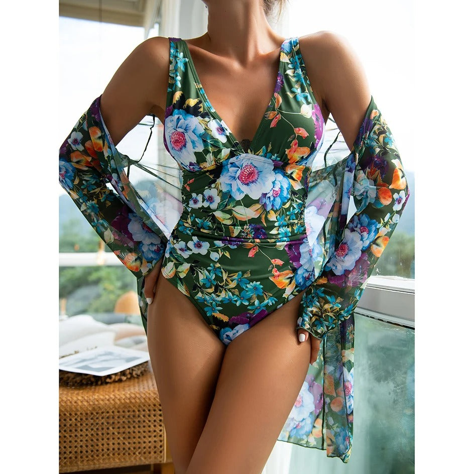 Costume da Bagno Donna Estivo Tessuto Botanico Elegante - Vesarelli