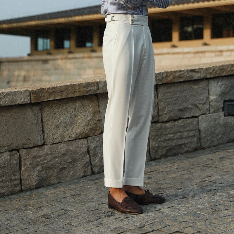 Pantaloni Uomo Doppio Bottone Piega Regolatori Laterali