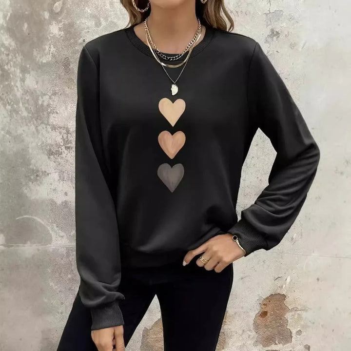 Felpa Donna Cotone Stampa Cuore Girocollo Morbida