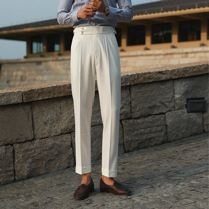 Pantaloni Uomo Doppio Bottone Piega Regolatori Laterali
