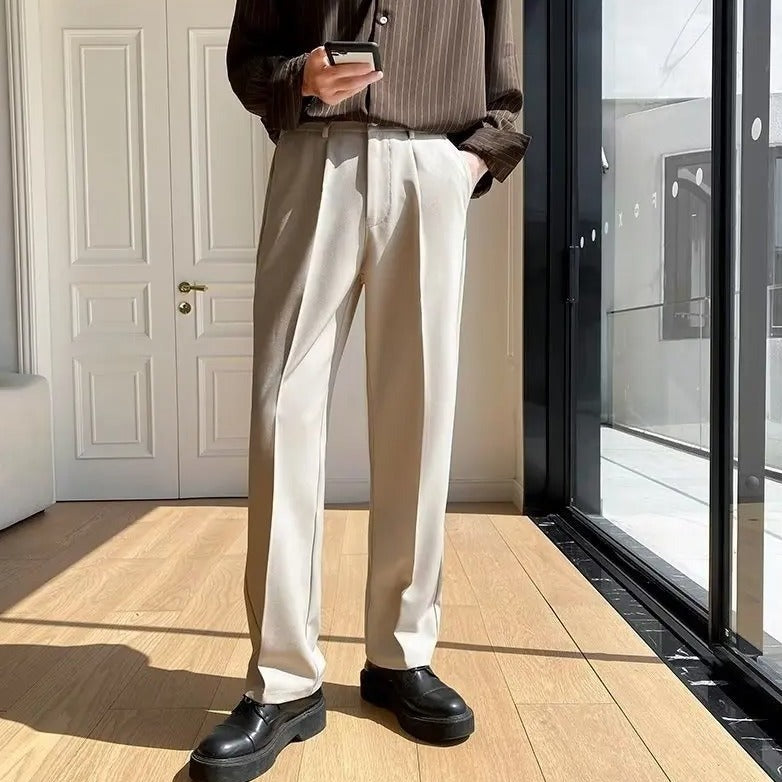 Pantaloni Uomo Sartoriali Tessuto Morbido Gamba Dritta