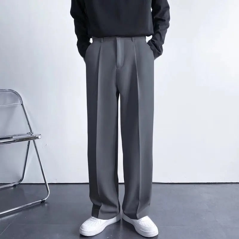 Pantaloni Uomo Sartoriali Tessuto Morbido Gamba Dritta