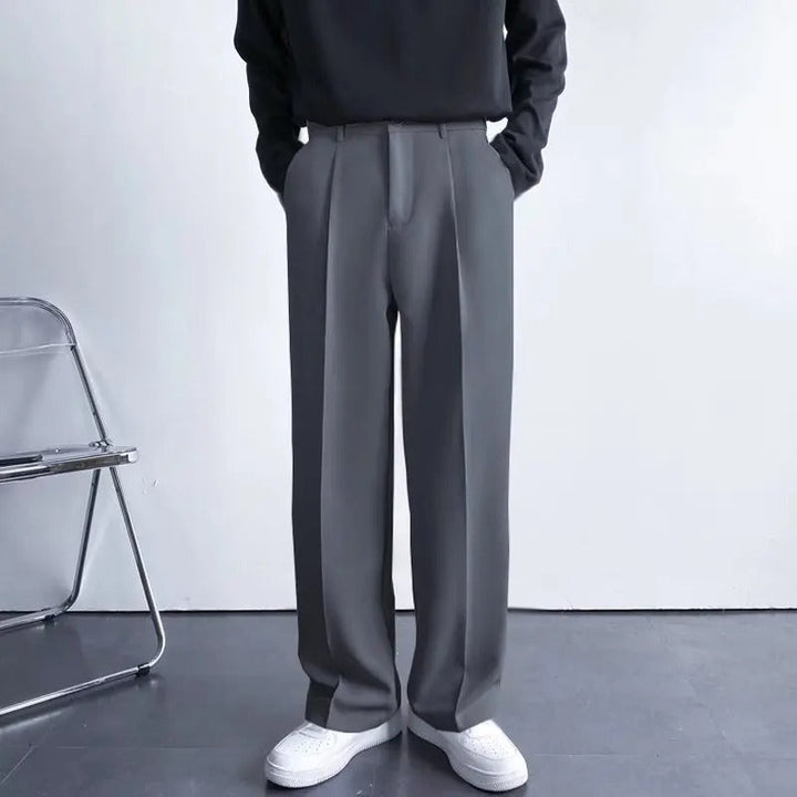 Pantaloni Uomo Sartoriali Tessuto Morbido Gamba Dritta