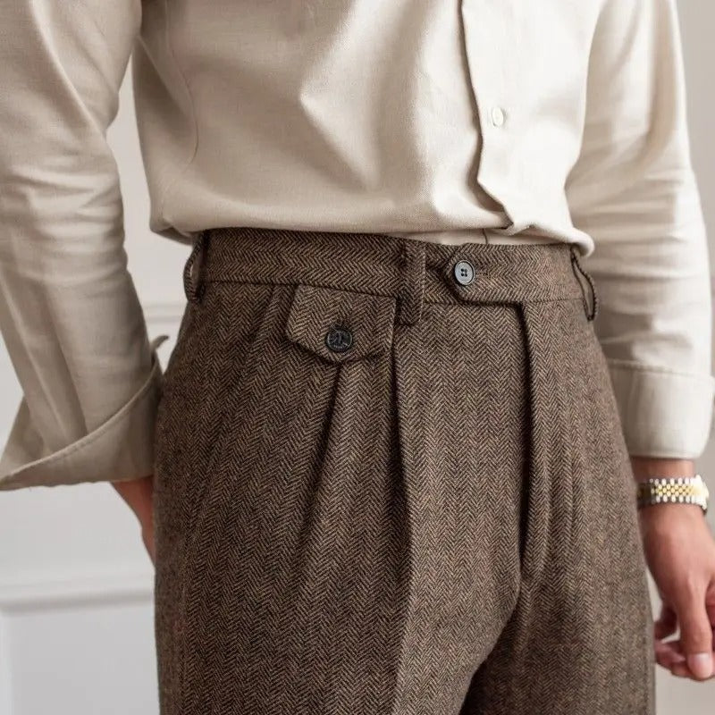 Pantalone Uomo Vita Alta Doppia Piega Gamba Dritta