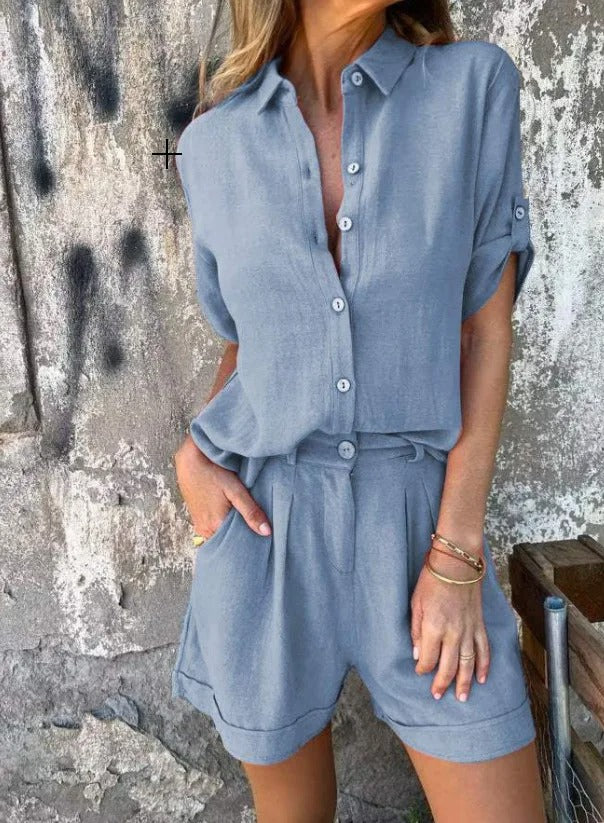 Completo Donna Camicia e Pantaloncini Leggero Casual Estivo