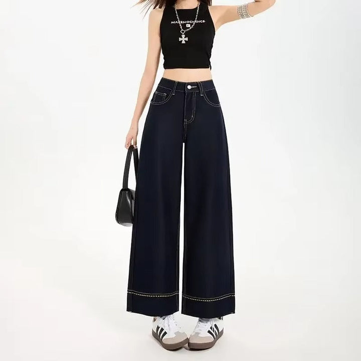 Jeans Uomo Denim Gamba Larga Cuciture a Contrasto