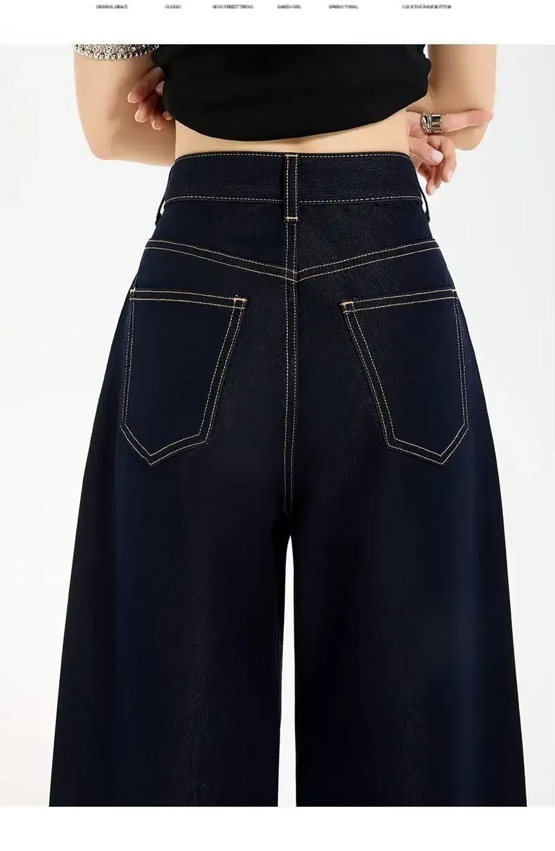 Jeans Uomo Denim Gamba Larga Cuciture a Contrasto