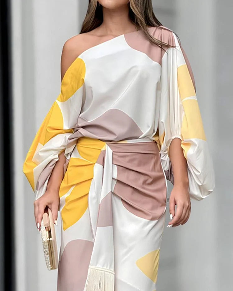 Abito Midi Donna Monospalla Scollo Asimmetrico Portafoglio