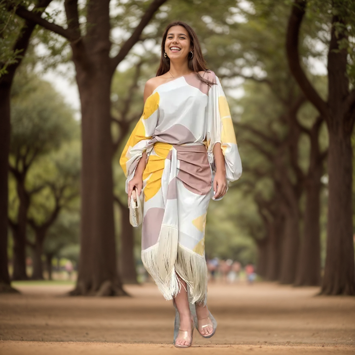 Abito Midi Donna Monospalla Scollo Asimmetrico Portafoglio