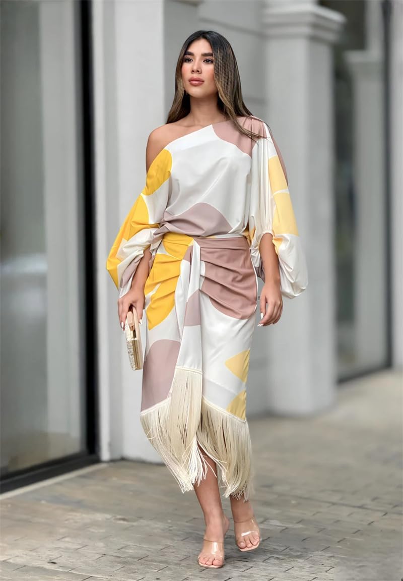 Abito Midi Donna Monospalla Scollo Asimmetrico Portafoglio