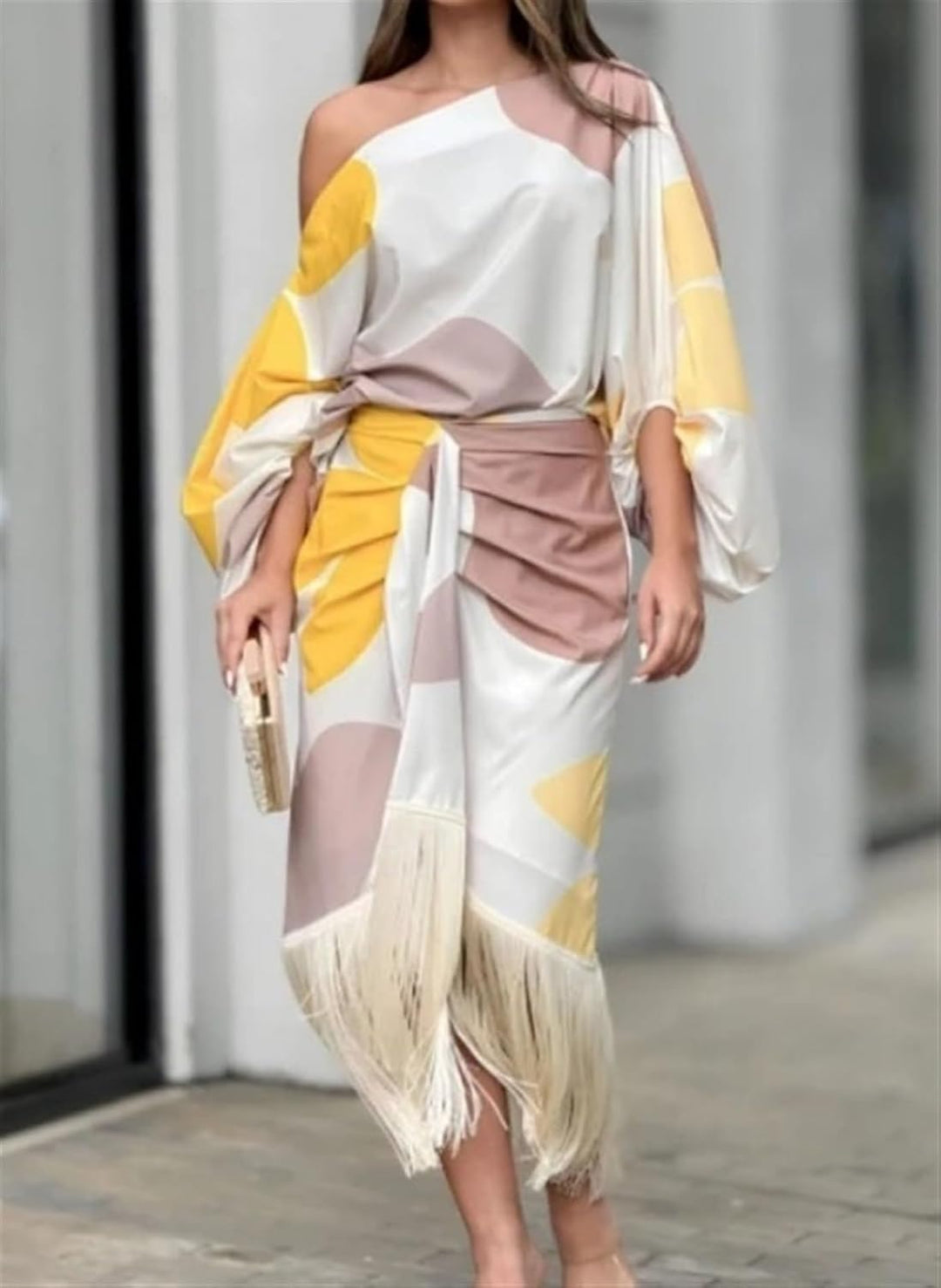 Abito Midi Donna Monospalla Scollo Asimmetrico Portafoglio