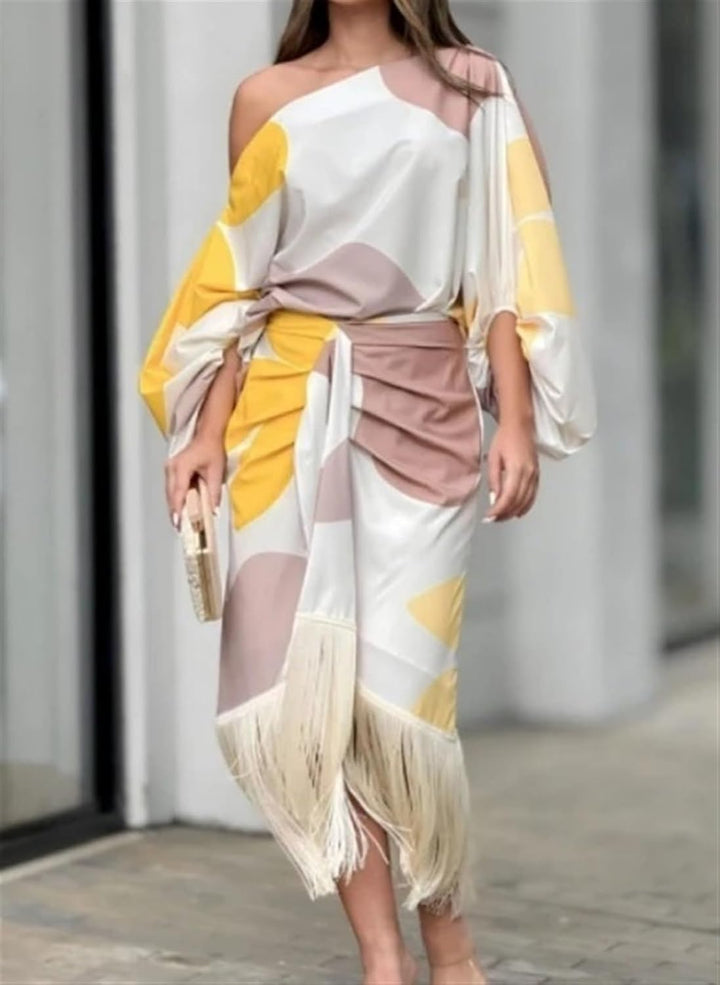 Abito Midi Donna Monospalla Scollo Asimmetrico Portafoglio