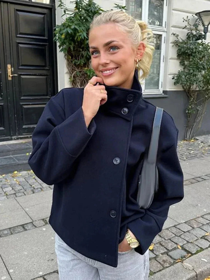 Cappotto Corto Donna con Bottoni e Collo Alto - Vesarelli