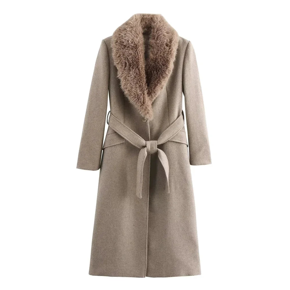 Cappotto Donna con Collo in Ecopelliccia e Cintura - Vesarelli