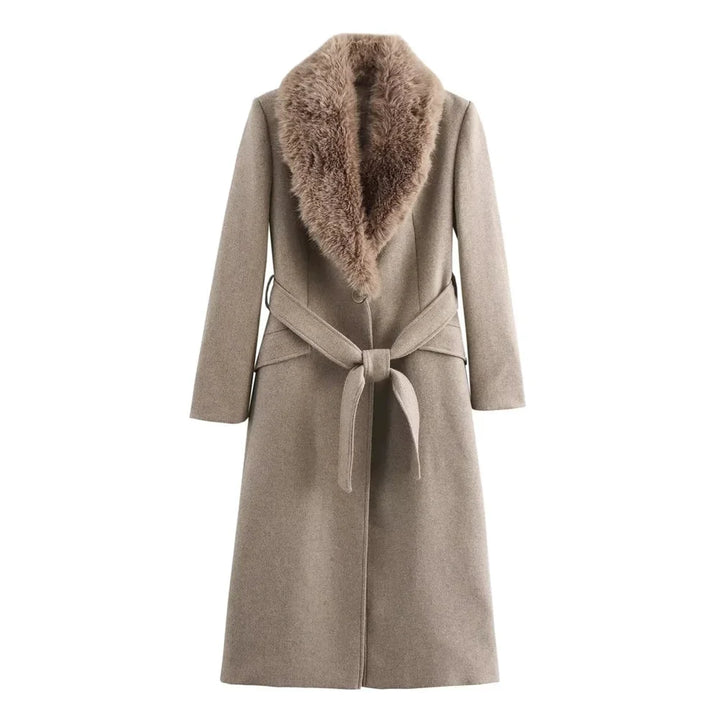 Cappotto Donna con Collo in Ecopelliccia e Cintura - Vesarelli