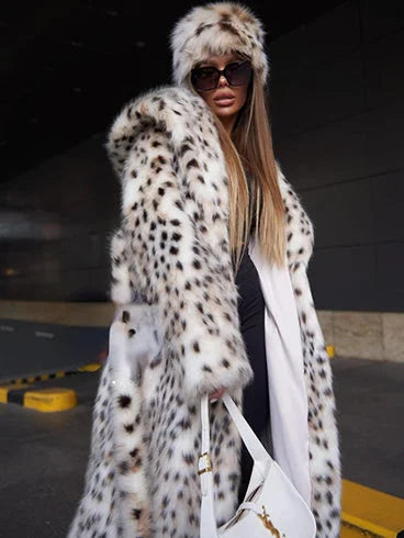 Cappotto Lungo Donna con Cintura Stampa Animalier - Vesarelli