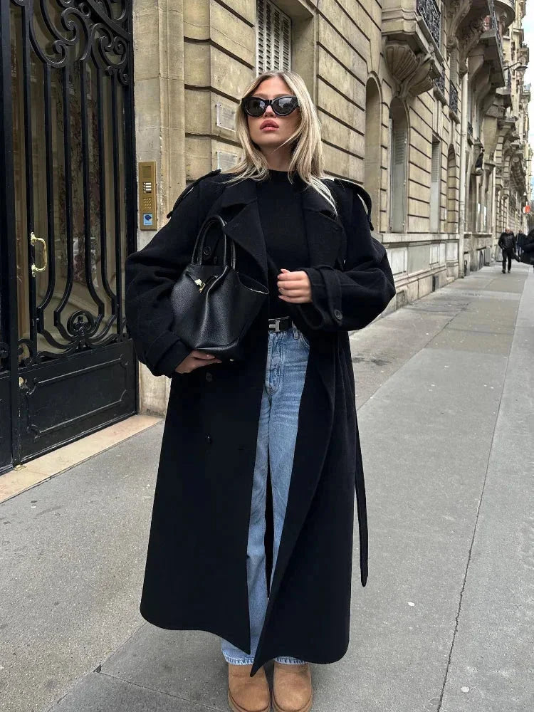 Cappotto Lungo Donna con Cintura e Revers Larghi - Vesarelli