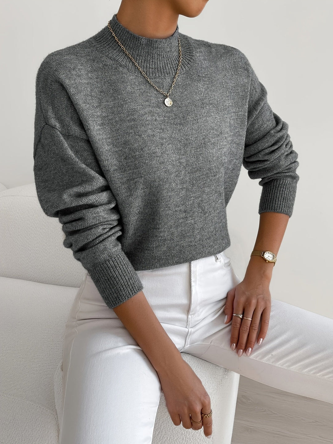Maglione Donna Lavorato a Maglia Collo Alto Comodo Casual