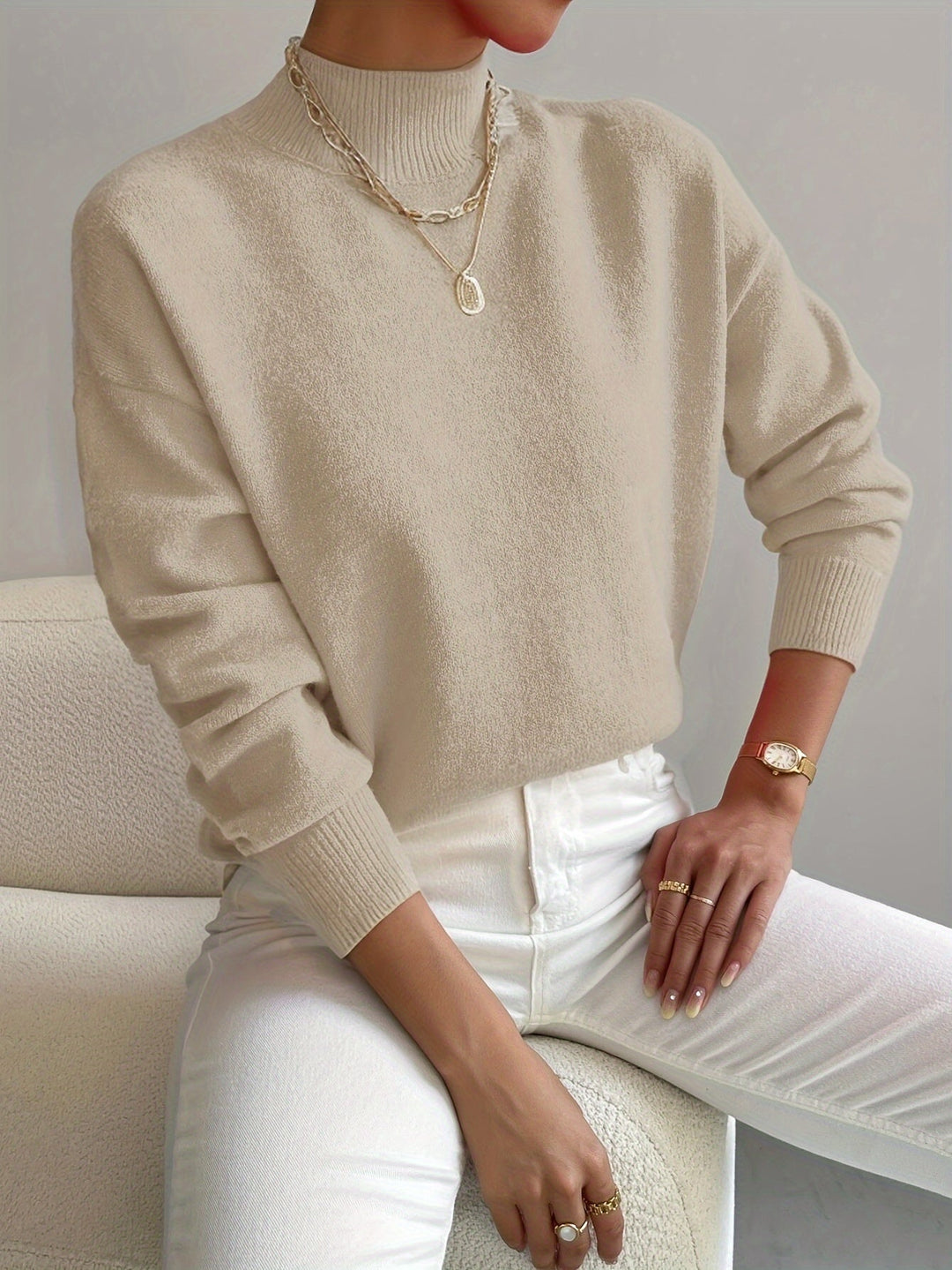 Maglione Donna Lavorato a Maglia Collo Alto Comodo Casual