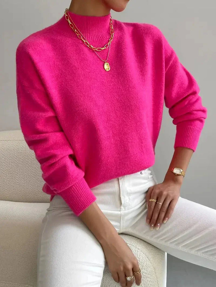 Maglione Donna Lavorato a Maglia Collo Alto Comodo Casual