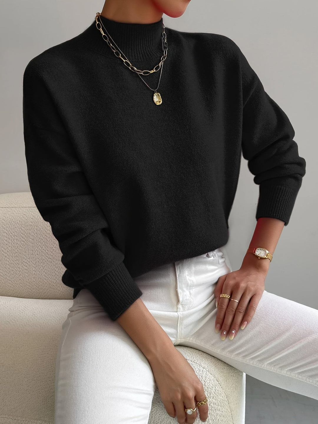 Maglione Donna Lavorato a Maglia Collo Alto Comodo Casual