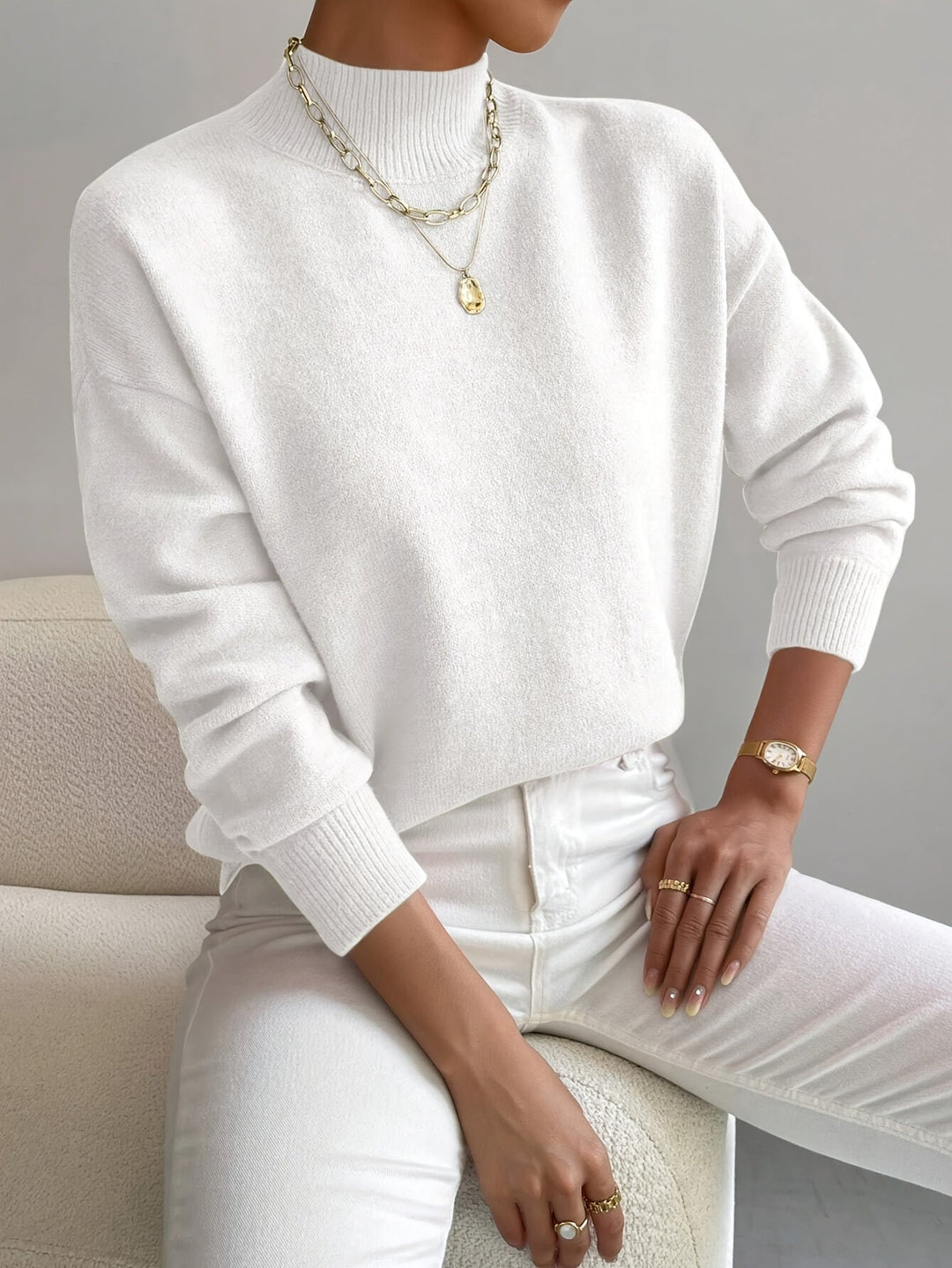 Maglione Donna Lavorato a Maglia Collo Alto Comodo Casual - Vesarelli