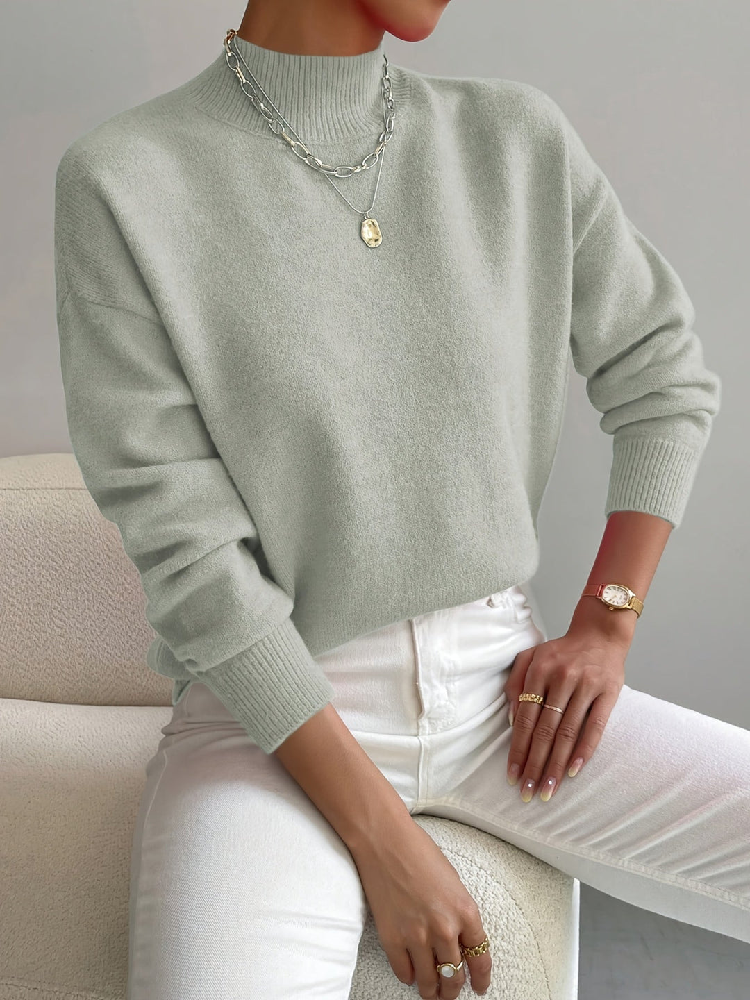 Maglione Donna Lavorato a Maglia Collo Alto Comodo Casual