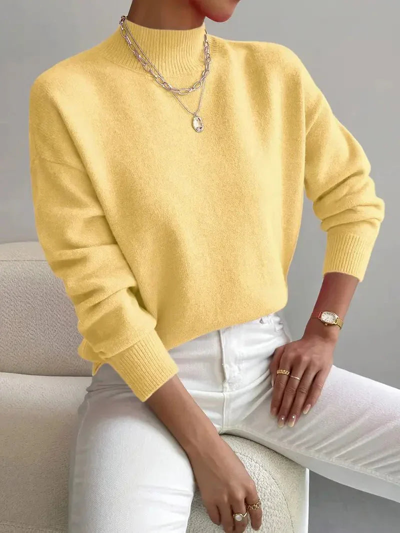 Maglione Donna Lavorato a Maglia Collo Alto Comodo Casual