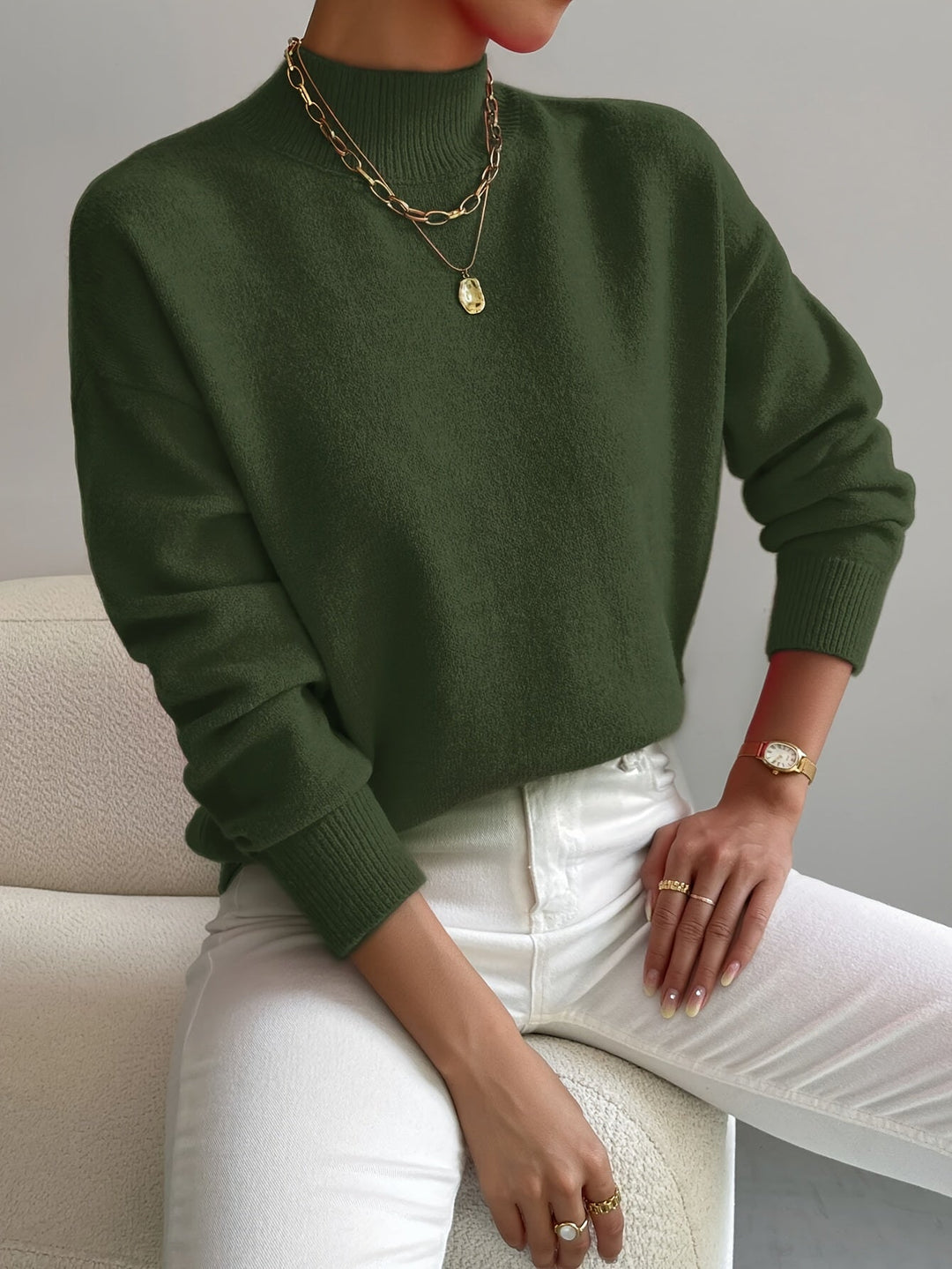 Maglione Donna Lavorato a Maglia Collo Alto Comodo Casual
