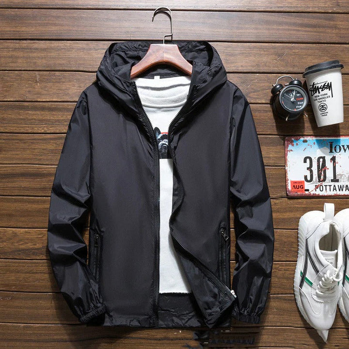 Giacca Uomo Antivento Impermeabile Leggera con Cappuccio e Zip