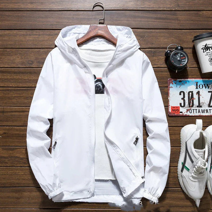 Giacca Uomo Antivento Impermeabile Leggera con Cappuccio e Zip