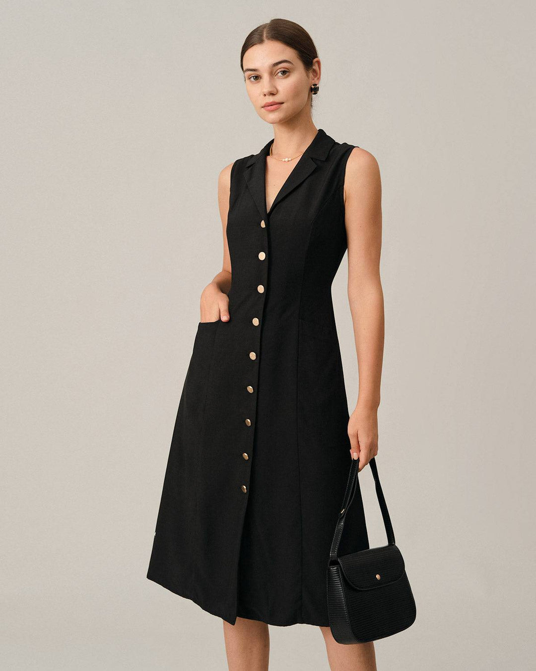 Abito Midi Donna Tunica Scollo a V Elegante Ufficio