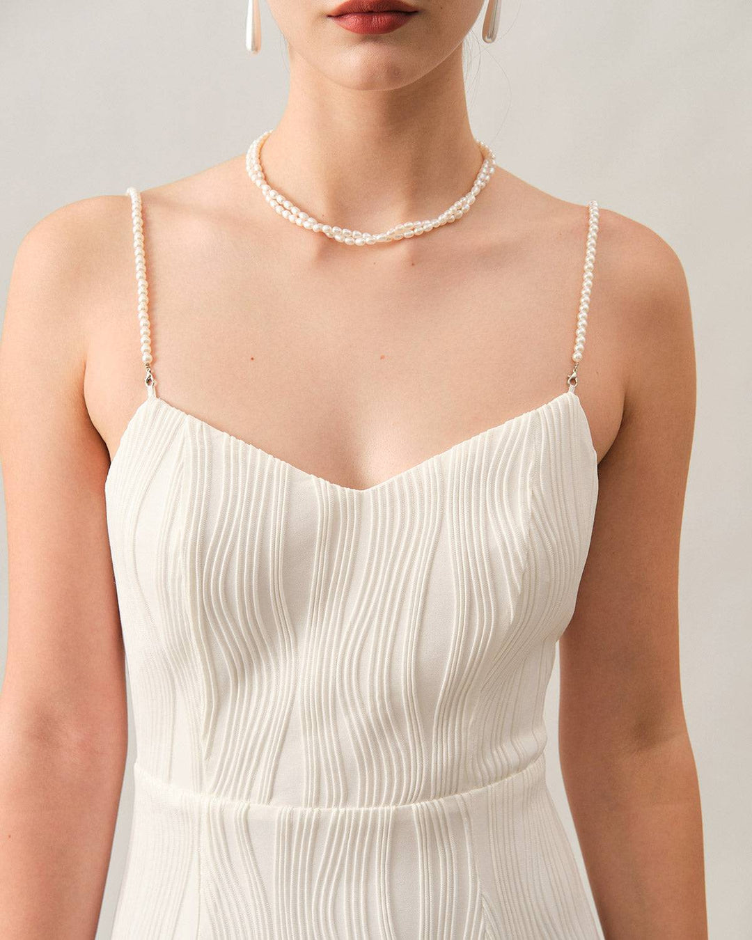 Abito Midi Donna con Spalline in Perle Testurizzate