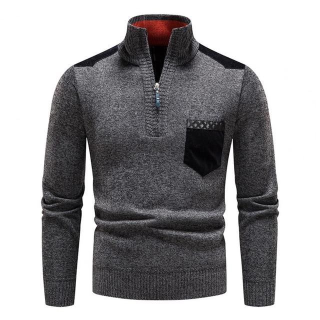 Maglione Uomo Collo Alto Zip Un Quarto Maglia Morbida Tasca