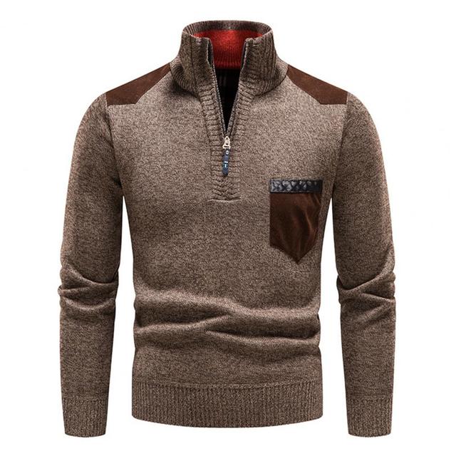 Maglione Uomo Collo Alto Zip Un Quarto Maglia Morbida Tasca