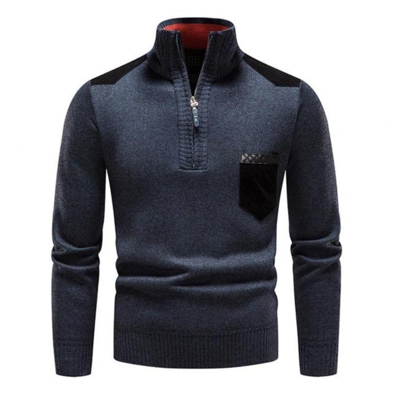 Maglione Uomo Collo Alto Zip Un Quarto Maglia Morbida Tasca