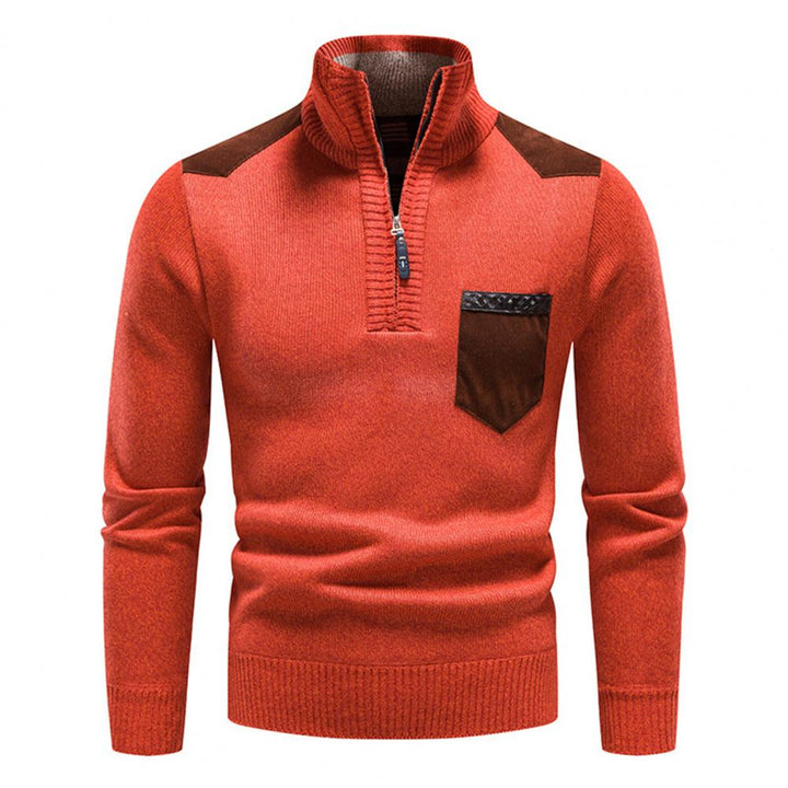 Maglione Uomo Collo Alto Zip Un Quarto Maglia Morbida Tasca