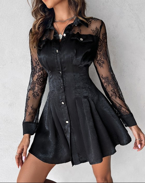 Mini abito Donna in Pizzo Manica Lunga Elegante - Vesarelli