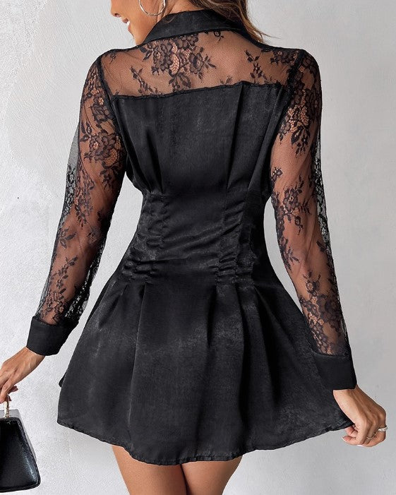 Mini abito Donna in Pizzo Manica Lunga Elegante - Vesarelli