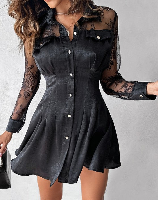 Mini abito Donna in Pizzo Manica Lunga Elegante - Vesarelli