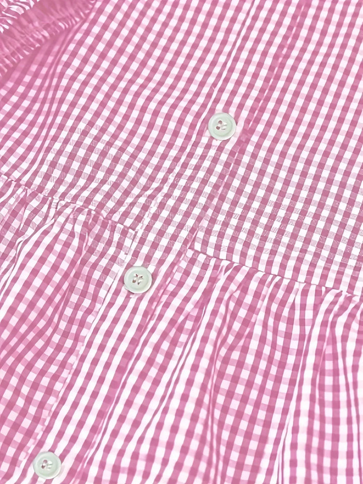 Mini robe à rayures en coton léger, boutons décoratifs, col classique et manches 3/4, idéale pour le printemps et l'été.
