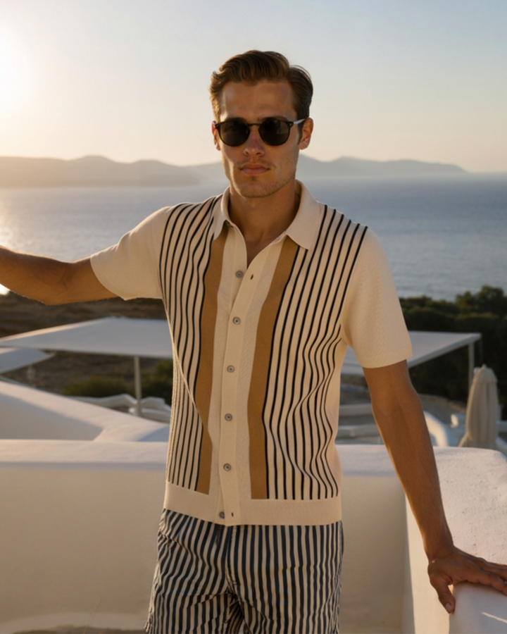 Polo Uomo in Maglia Knit a Righe Stile Raffinato - Vesarelli