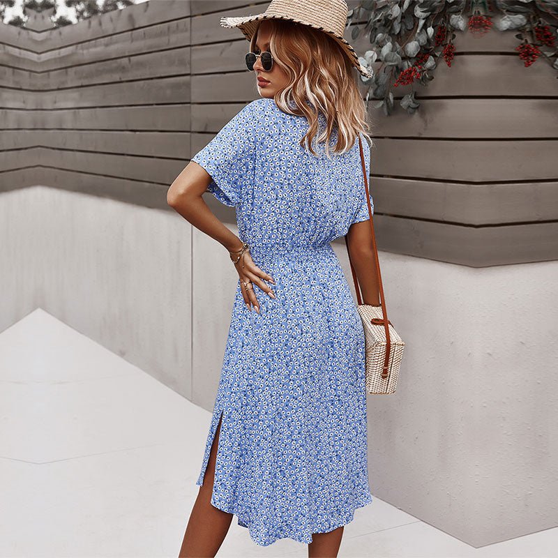 Abito Midi Donna Cotone Lacci Bottoni Stile Casual