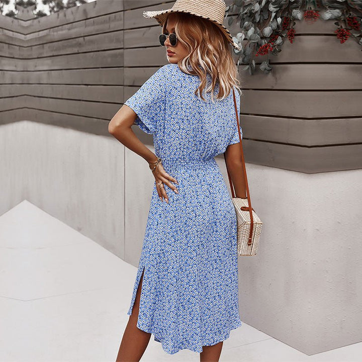 Abito Midi Donna Cotone Lacci Bottoni Stile Casual