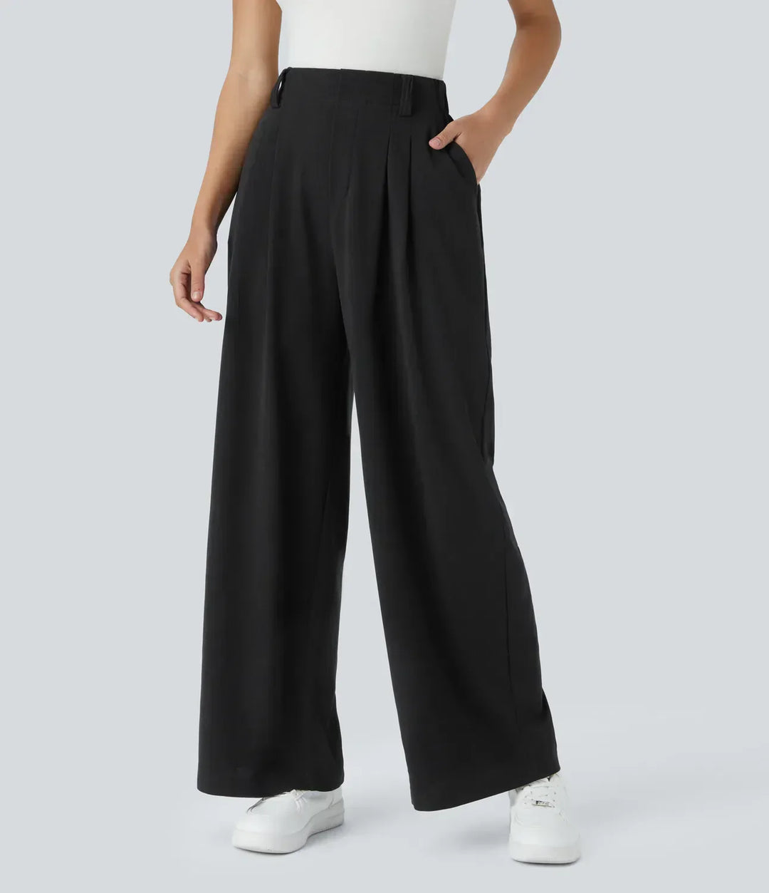 Pantaloni Donna Eleganti Vita Alta Tessuto Elastico