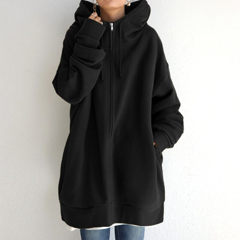 Felpa Donna con Cappuccio Tessuto Morbido Oversize