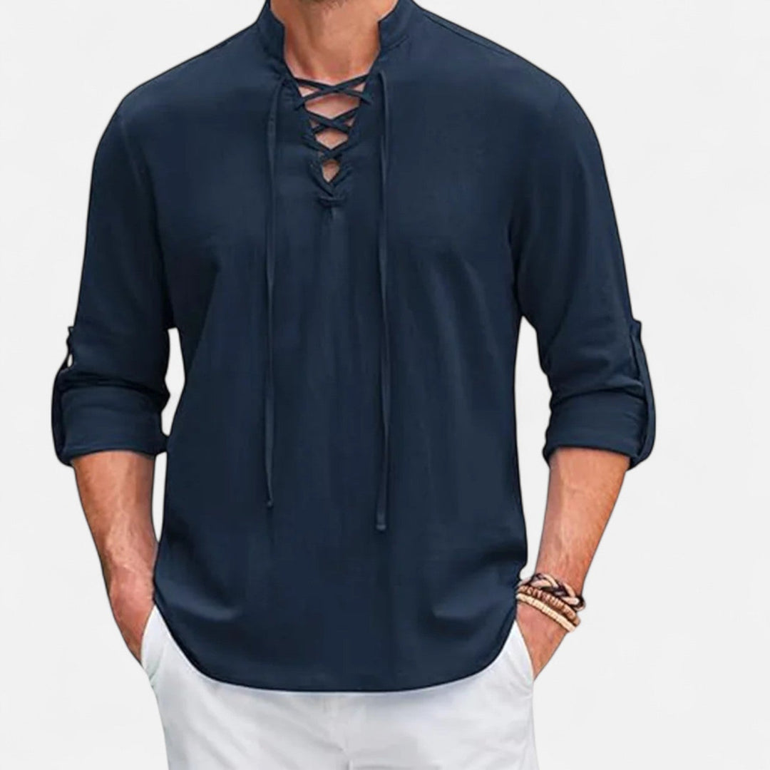 Camicia Uomo in Lino e Cotone Stile Medievale Manica Lunga