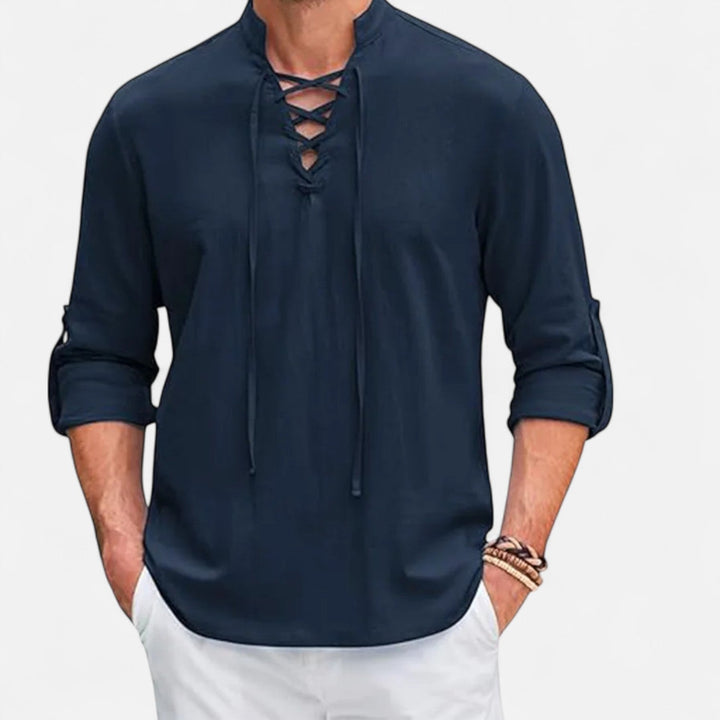 Camicia Uomo in Lino e Cotone Stile Medievale Manica Lunga