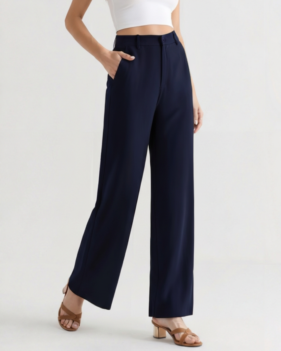 Pantaloni Donna Gamba Larga Tessuto Morbido Vestibilità Elegante