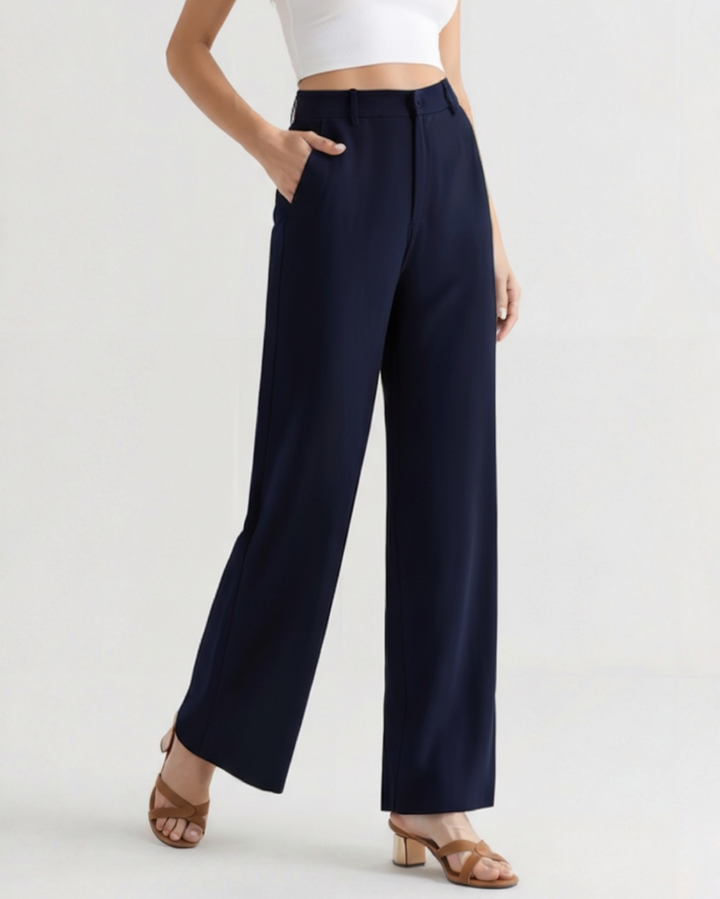 Pantaloni Donna Gamba Larga Tessuto Morbido Vestibilità Elegante
